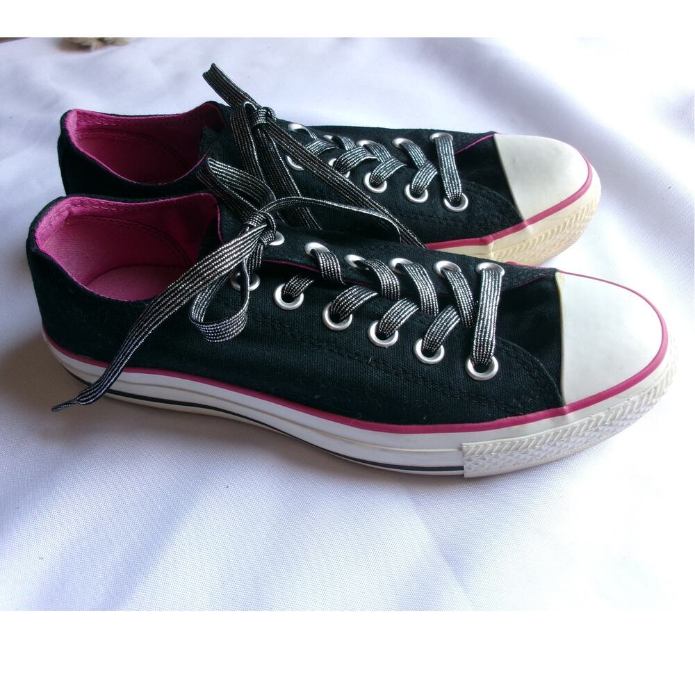 Converse All Star Black Pink Low Top Sneakers Glitter Laces Women's sz5